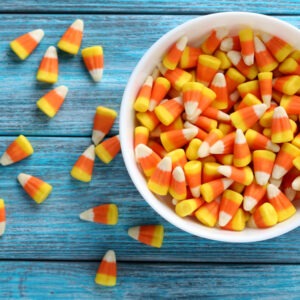 candy corn in bowl, healthiest halloween candy